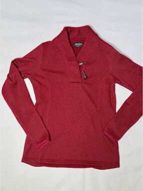 Eddie Bauer Women’s M Red Fleece Shawl Collar Toggle Pullover Sweater